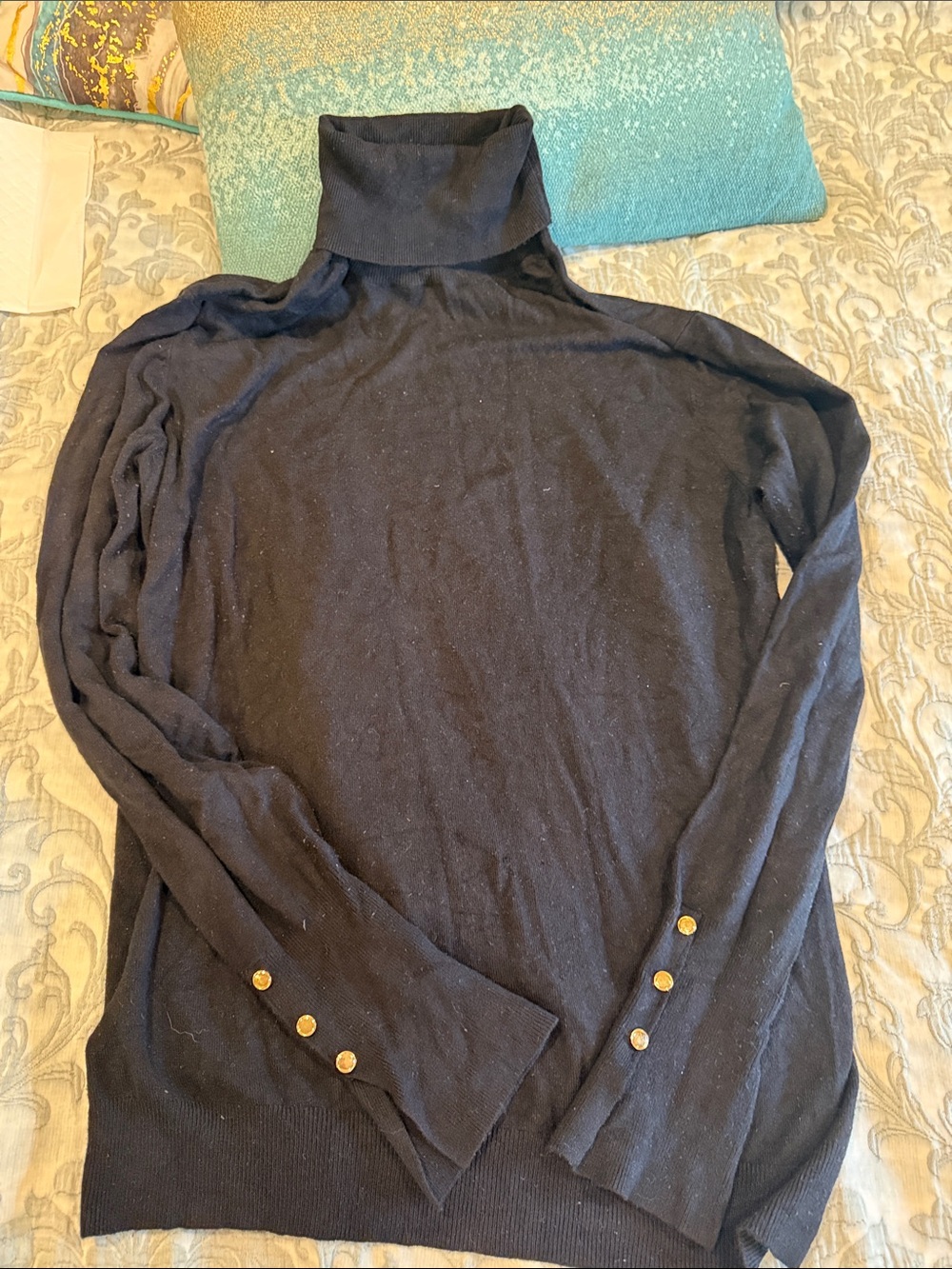 Zara Black Turtleneck Sweater with Gold Button Detail